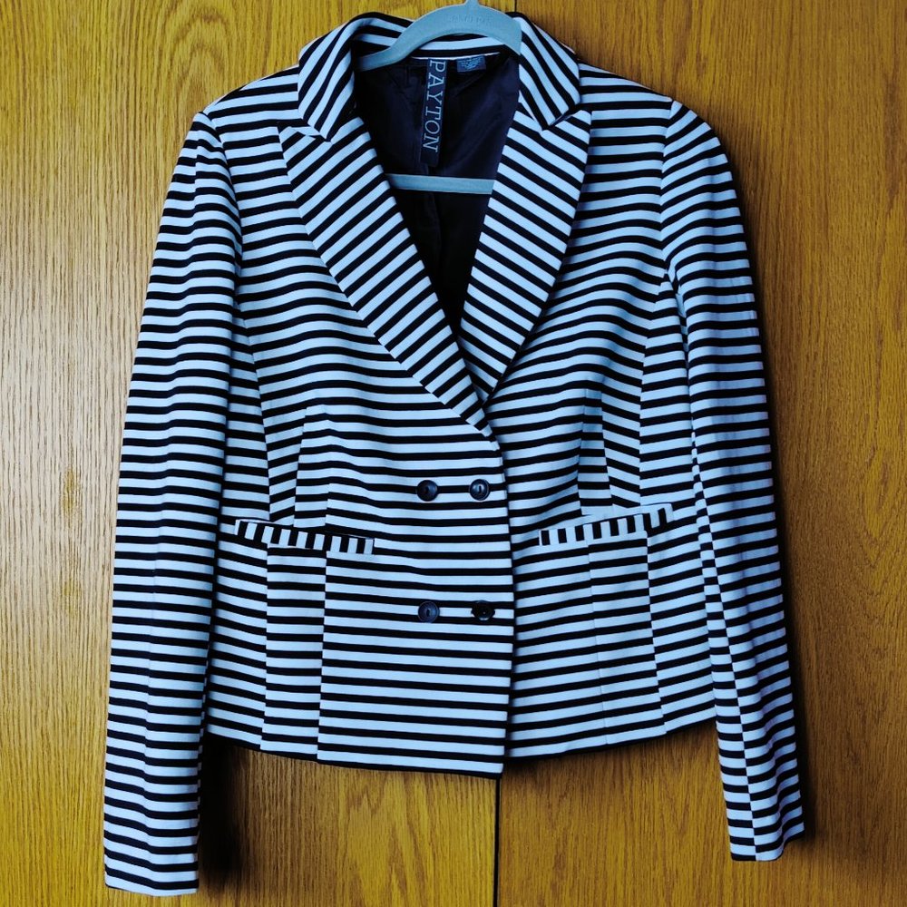 PAYTON- Black/White Stripe Fitted Blazer